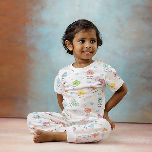 Colorful Shapes Print, Unisex Pyjamas Set