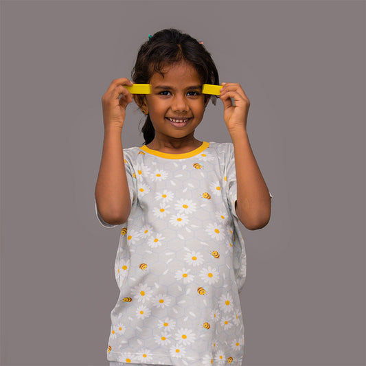 Flower & Honey Bee Print,Unisex Pyjamas Set