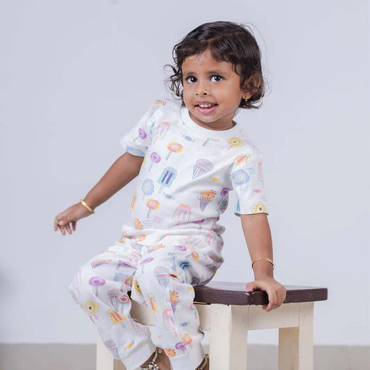 Multicolored Ice Cream & Candy Print Unisex Pyjamas Set