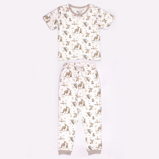 Kangaroo Koala Bear Print Bright Brown Unisex Pyjamas Set