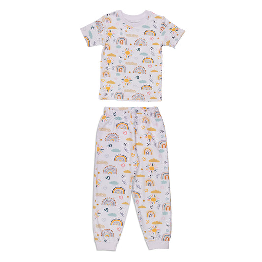 Rainbow & Clouds Print, Unisex Pyjamas Set