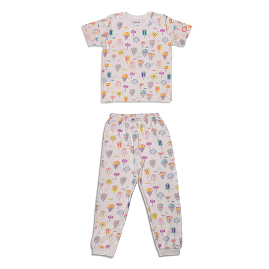 Multicolored Ice Cream & Candy Print Unisex Pyjamas Set