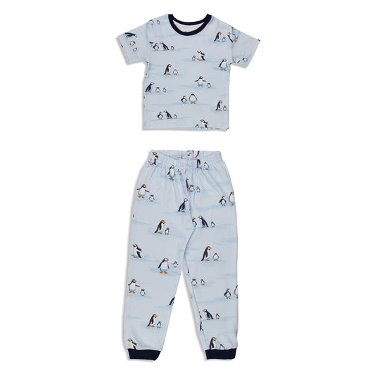 Penguin Family Print Sea Blue Color Unisex Pyjamas Set
