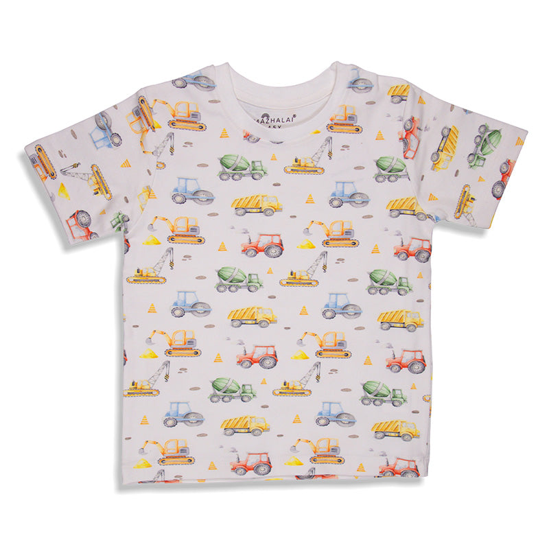 Colorful Builder Vehicles Print, Unisex Pyjamas Set